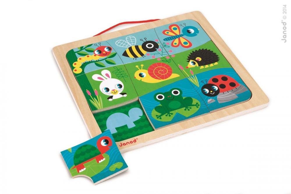 Janod Drevené vkladacie magnetické puzzle s tieňmi Zvieratká v záhrade
