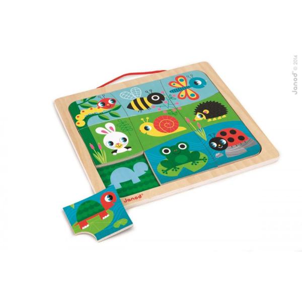 Janod Drevené vkladacie magnetické puzzle s tieňmi Zvieratká v záhrade